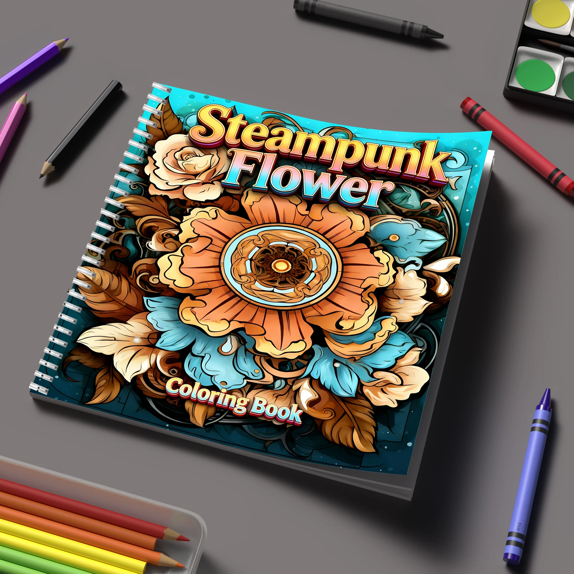 School Supplies - Coloring Book Steampunk Flowers for Adult