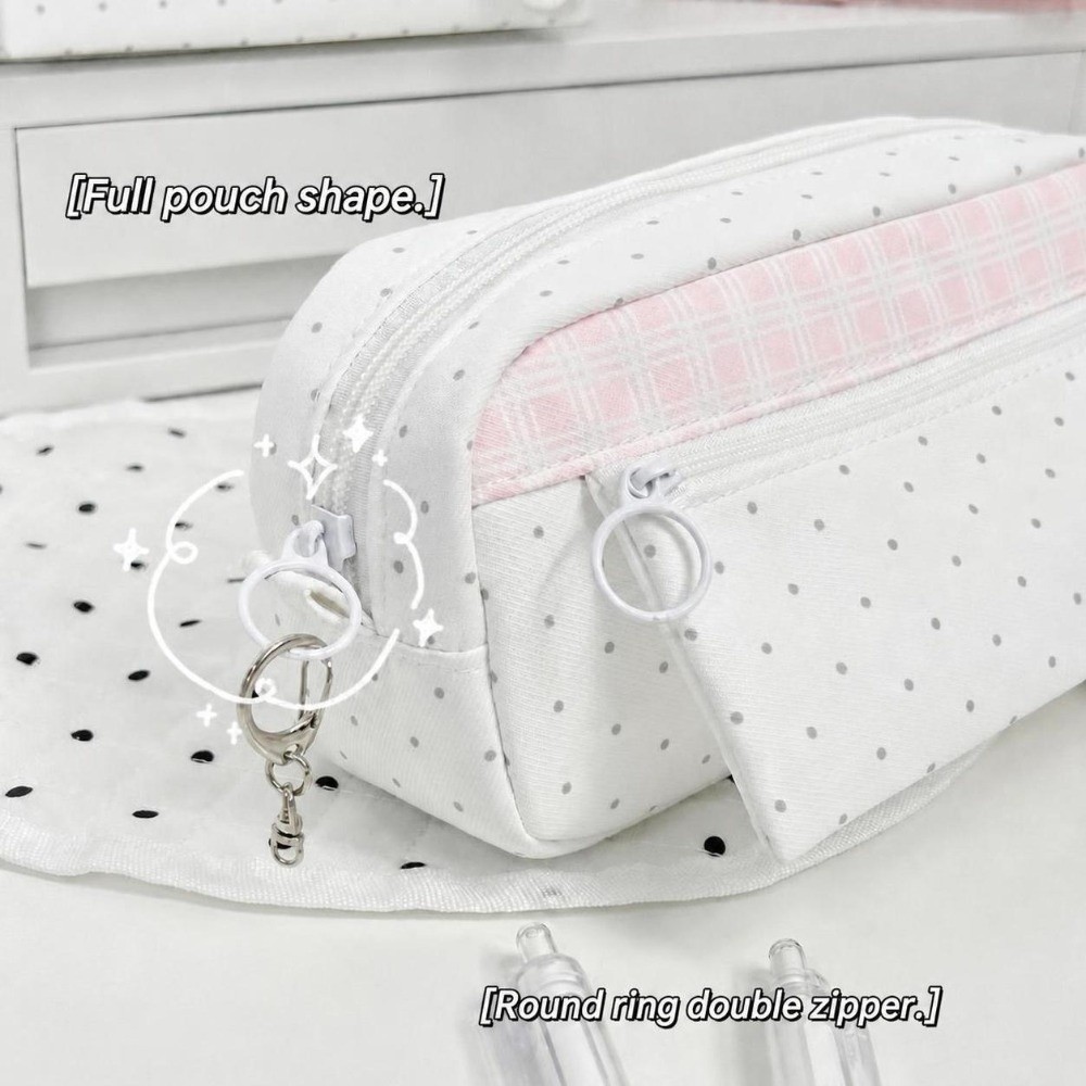 Aesthetic Polka Dot Plaid Penc - Aesthetic Large Pencil Case Pouch review and price