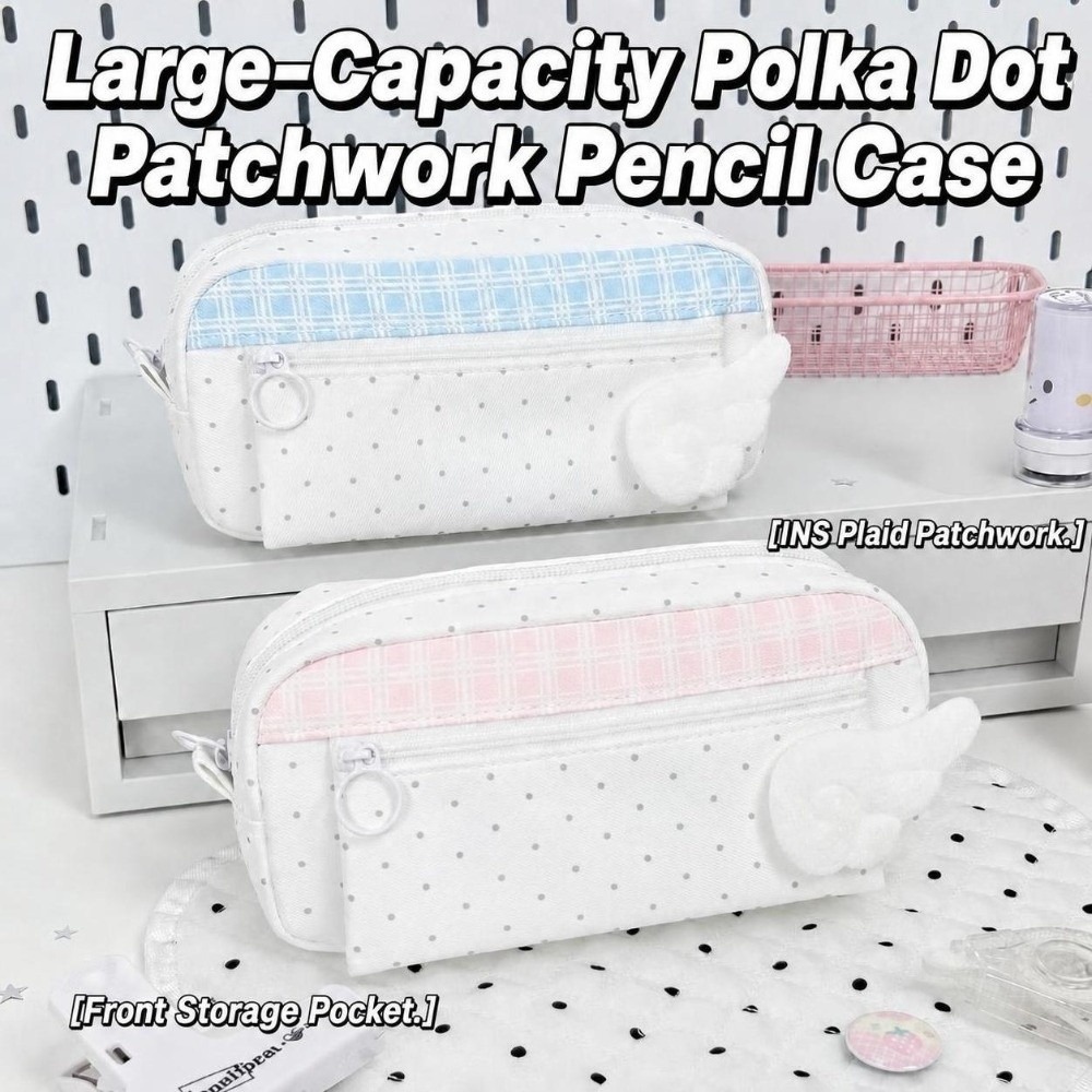 Aesthetic Polka Dot Plaid Penc - Aesthetic Large Pencil Case Pouch review and price
