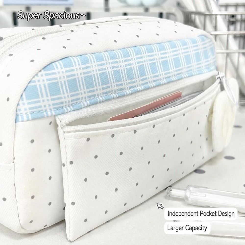Aesthetic Polka Dot Plaid Penc - Aesthetic Large Pencil Case Pouch review and price