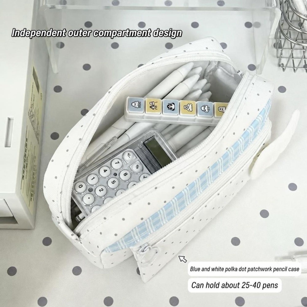 Aesthetic Polka Dot Plaid Penc - Aesthetic Large Pencil Case Pouch review and price