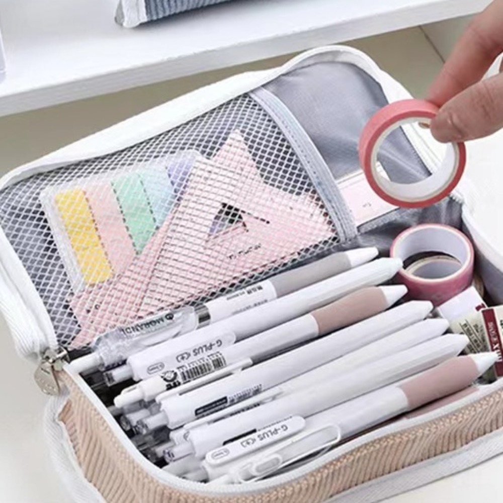 Pink Blue Grey Ins Stationery  - Aesthetic Large Pencil Case Pouch review and price