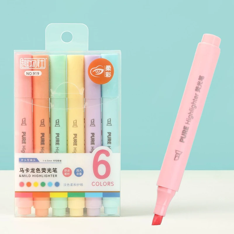 6Pcs/set Pastel Color Macaron  - Pastel Highlighter Set Double Ended review and price