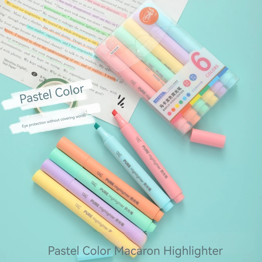 6Pcs/set Pastel Color Macaron  - Pastel Highlighter Set Double Ended review and price